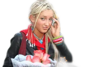 😉 mujer, rubia, trenzas, rosa, flores telegram sticker