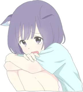 😔 Anime, Schattig, Meisje, Kattenoren, Verdrietig, Cartoon telegram sticker