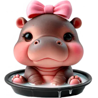 🧼 hipopotam, słodki, zwierzę, kreskówka, dziecko, kawaii, różowa kokarda, słodki telegram sticker