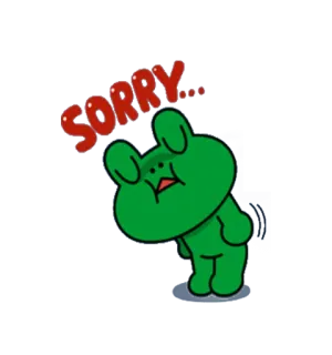 😔 SORRY... excuse, mignon, dessin animé, vert, pardon, kawaii, triste whatsapp sticker