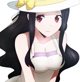 😏 anime, menina, chapéu, olhos vermelhos, verão, vestido telegram sticker