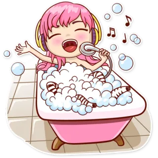 🛁 banho, bolhas, cantando, música, fones de ouvido, desenho animado, fofo, banheira telegram sticker