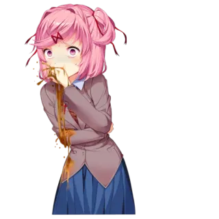 🤑 Natsuki Doki Doki Literature Club! anime, vomit, sick, girl, pink hair telegram sticker