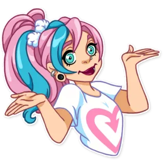 😐 Cartoon, Mädchen, Pink, Blau, Figur, Sticker telegram sticker