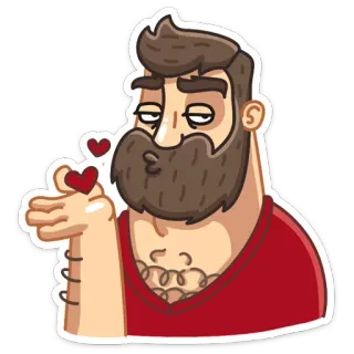 🥰 hombre, barba, corazones, beso, amor, dibujos animados whatsapp sticker