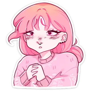 ⭐ girl, pink hair, sweater, cute, anime style, cartoon whatsapp sticker