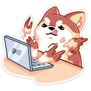 🐕 개, 시바견, 노트북, 컴퓨터, 혀 telegram sticker