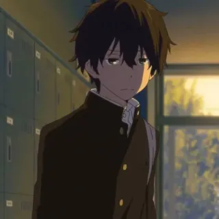 🎷 anime, boy, school uniform, sad, indoors, locker, window telegram sticker