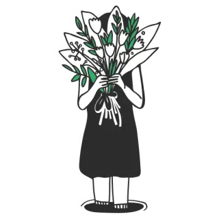 🎉 소녀, 꽃, 부케, 드레스, 일러스트, 미술 telegram sticker