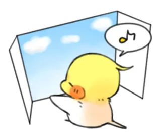 🎵 oiseau, fenêtre, mignon, jaune, chant, dessin animé, ciel telegram sticker