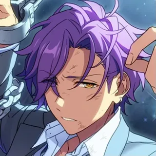 😣 anime, cabelo roxo, masculino, personagem, expressão facial, arte whatsapp sticker