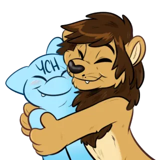 ☺️ YCH gato, león, abrazo, amistad, dibujo animado telegram sticker