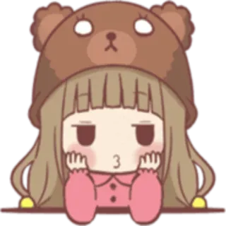 🤨 3 น่ารัก, อนิเมะ, ผู้หญิง, หมวกหมี, ผมบลอนด์, ทำปากจู๋, ดิจิทัลอาร์ต telegram sticker