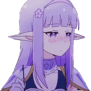 😳 Anime, Elf, Mädchen, Süß, Lila, Aufkleber telegram sticker