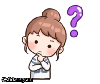 🙄 @stickerzgram pregunta, pensando, dibujos animados, mujer, morado, expresión, pegatina telegram sticker