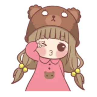 😚 Мультфильм, Девочка, Медведь, Шляпа, Милый, Кавай telegram sticker