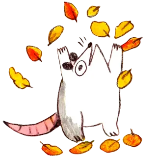🍂 Opos, Jesień, Liście, Kreskówka, Zwierzę, Natura telegram sticker