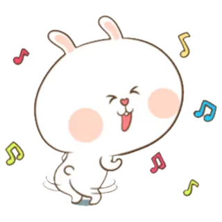 😌 conejo, lindo, dibujos animados, bailando, música, notas whatsapp sticker