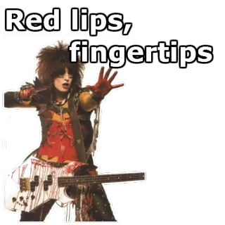 🌎 Red lips,
fingertips Rockstar, guitare, lèvres rouges, bout des doigts, glam rock, musique telegram sticker