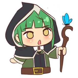🦋 Chibi, Mago, Feiticeiro, Fantasia, Desenho animado, Cajado, Borboleta telegram sticker