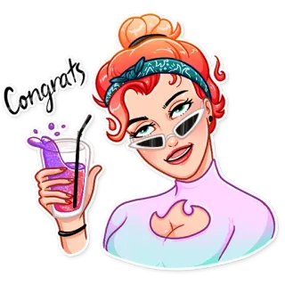 🎉 Congrats wanita, koktail, perayaan, bersulang whatsapp sticker