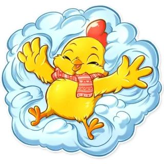 👼 ไก่, ฤดูหนาว, ผ้าพันคอ, หิมะ, การ์ตูน, น่ารัก, สีเหลือง, มีความสุข telegram sticker