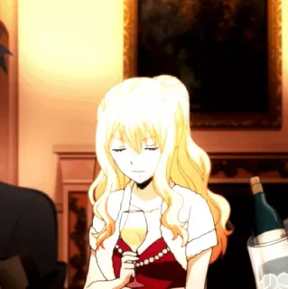 🌙 Anime, Dziewczyna, Wino, Blondynka, Kreskówka telegram sticker