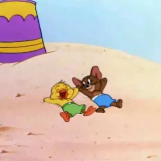 😂 Jerry dessin animé, souris, canard, plage, bain de soleil, détente whatsapp sticker