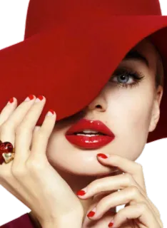 👄 женщина, красный, шляпа, губы, макияж, мода, красота, портрет telegram sticker