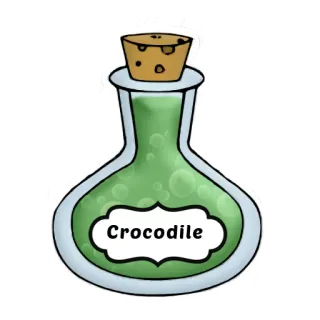 🐊 Crocodile potion, crocodile, green, bottle, sticker, cartoon, magic telegram sticker