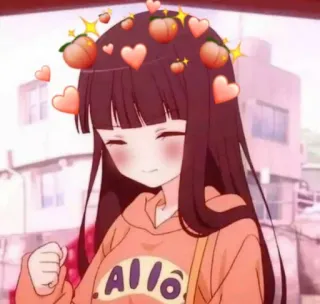 🧡 ALLO anime, carino, kawaii, pesca, cuore, ragazza, sorridente telegram sticker