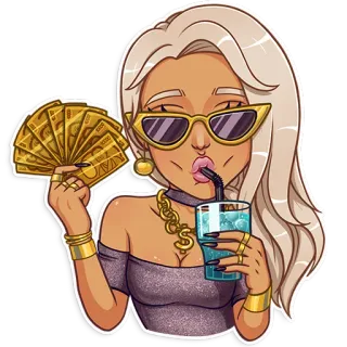 🤑 uang, kekayaan, kemewahan, wanita, minuman, gaya telegram sticker