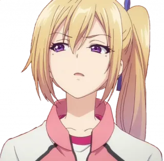 🙄 anime, chica, pelo rubio, ojos morados, linda, personaje telegram sticker
