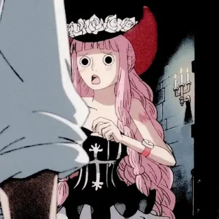 🌸 Perona One Piece anime, pelo rosa, gótico, Perona, One Piece whatsapp sticker