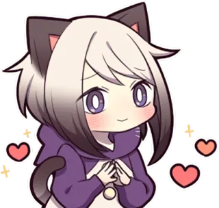 🙂 chat, animé, kawaii, mignon, coeurs, étincelles whatsapp sticker