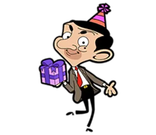 🎁 Mr. Bean dessin animé, comédie, Mr. Bean, cadeau, chapeau de fête telegram sticker