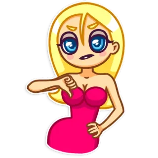 👎 woman, blonde, thumbs down, dislike, pink dress telegram sticker
