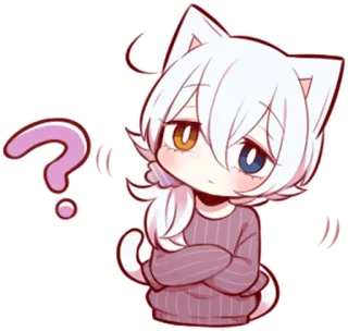 ❓ Аниме, Кот, Вопрос, Чиби, Стикер telegram sticker