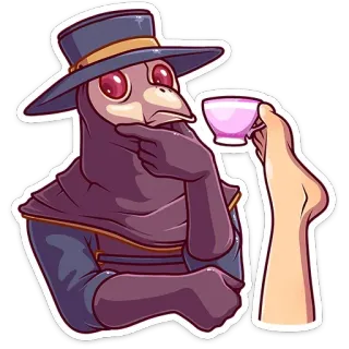 ☕️ чумной доктор, маска, шляпа, чай, чашка, созерцательный telegram sticker