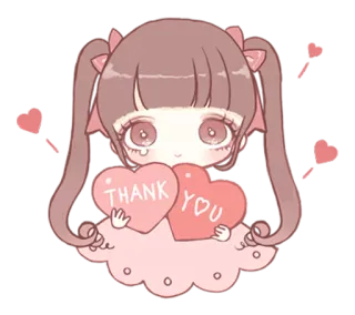 🙏 THANK YOU 谢谢, 爱心, 动漫, 女孩, 可爱 telegram sticker