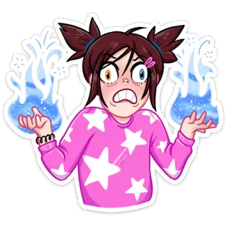 😡 cartoon, woman, angry, stars, pink sweater, anime telegram sticker