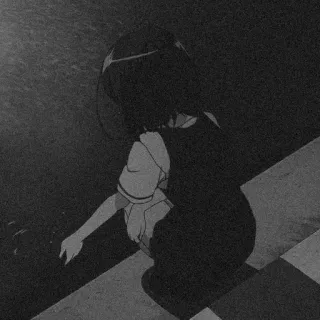 🌪 anime girl, sad, monochrome, water, contemplative, illustration telegram sticker