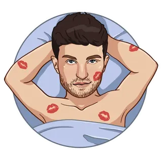 ❤️ homem, desenho animado, beijo, batom, cama, romance, amor telegram sticker