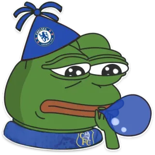 🥲 Pepe the Frog Chelsea 페페, 첼시, 파티, 개구리, 밈, 축하 telegram sticker