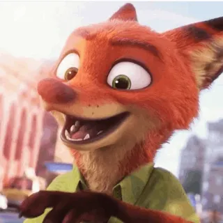 🦊 Nick Wilde Zootopia Cartoon, Fuchs, Tier, Fröhlich, Zoomania, Animiert telegram sticker