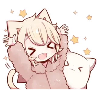 🌟 Anime, Chibi, Telinga kucing, Imut, Kawaii, Kucing, Berkilau telegram sticker