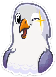 😉 oiseau, autocollant, animal, dessin animé, blanc, gris, clin d'oeil whatsapp sticker