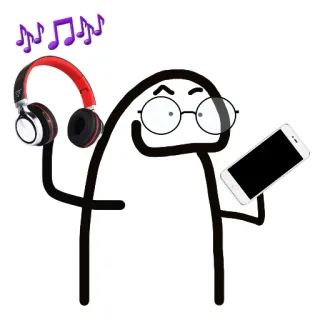 🤳 florkofcows, headphones, music, stick figure, phone whatsapp sticker