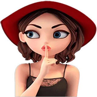 ☝ Kreskówka, Kobieta, Kapelusz, Cicho, Cisza, Uroczy, Palec na ustach, Sekret telegram sticker
