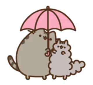 ☔ Pusheen chat, parapluie, mignon, dessin animé, animaux, autocollant telegram sticker